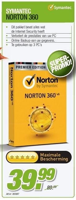 Promoties Symantec norton 360 - Symantec - Geldig van 23/10/2012 tot 30/11/2012 bij Auva