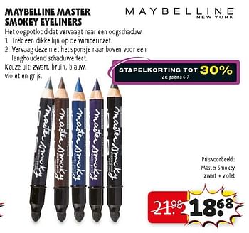 Promoties Master smokey zwart + violet - Maybelline - Geldig van 23/10/2012 tot 04/11/2012 bij Kruidvat