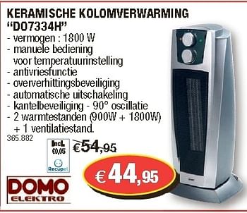 Promoties Keramische kolomverwarming do7334h - Domo elektro - Geldig van 24/10/2012 tot 04/11/2012 bij Hubo
