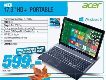 Promotions Acer 15.6 portable - Acer - Valide de 24/10/2012 à 30/11/2012 chez Auva