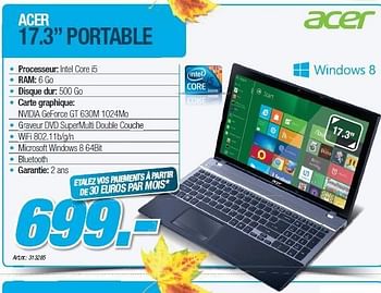 Promotions Acer 17.3 portable - Acer - Valide de 24/10/2012 à 30/11/2012 chez Auva