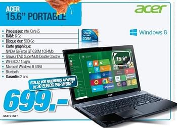 Promotions Acer 15.6 portable - Acer - Valide de 24/10/2012 à 30/11/2012 chez Auva