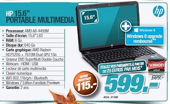 Promotions Hp 15.6 portable multimedia - HP - Valide de 24/10/2012 à 30/11/2012 chez Auva