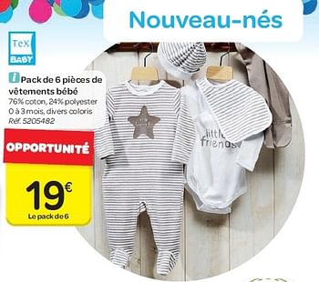 Promotion Carrefour Pack De 6 Pieces De Vetements Bebe Tex Baby Bebe Grossesse Valide Jusqua 4 Promobutler