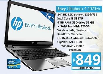 Promoties Hp envy ultrabook 4-1020eb - HP - Geldig van 26/10/2012 tot 30/11/2012 bij Compudeals