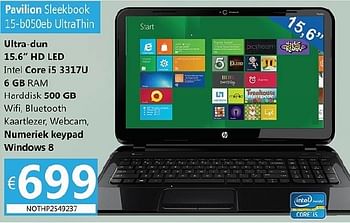 Promoties Hp pavillion sleekbook 15-b050eb ultrathin - HP - Geldig van 26/10/2012 tot 30/11/2012 bij Compudeals