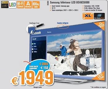 Promotions Samsung téléviseur led ue46es8000 - Samsung - Valide de 29/10/2012 à 25/11/2012 chez Krefel