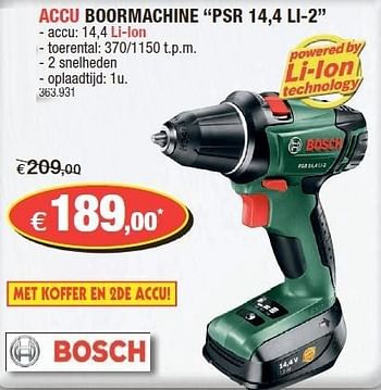 Promoties Bosch accu boormachine psr 14,4 li-2 - Bosch - Geldig van 31/10/2012 tot 18/11/2012 bij Hubo