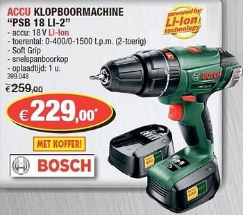 Promoties Bosch accu klopboormachine psb 18 li-2 - Bosch - Geldig van 31/10/2012 tot 18/11/2012 bij Hubo