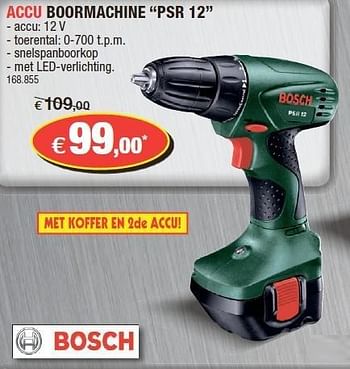 Promoties Bosch accu boormachine psr 12 - Bosch - Geldig van 31/10/2012 tot 18/11/2012 bij Hubo