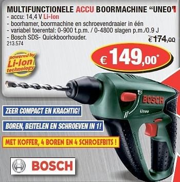 Promoties Bosch multifunctionele accu boormachine uneo - Bosch - Geldig van 31/10/2012 tot 18/11/2012 bij Hubo