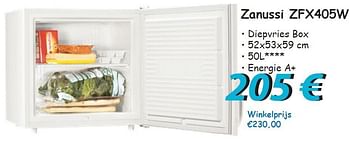 Promotions Zanussi zfx405w diepvries box - Zanussi - Valide de 15/11/2012 à 31/12/2012 chez Elektro Koning