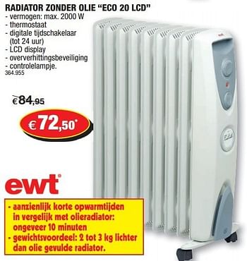Promoties Ewt radiator zonder olie eco 20 lcd - Ewt - Geldig van 21/11/2012 tot 02/12/2012 bij Hubo