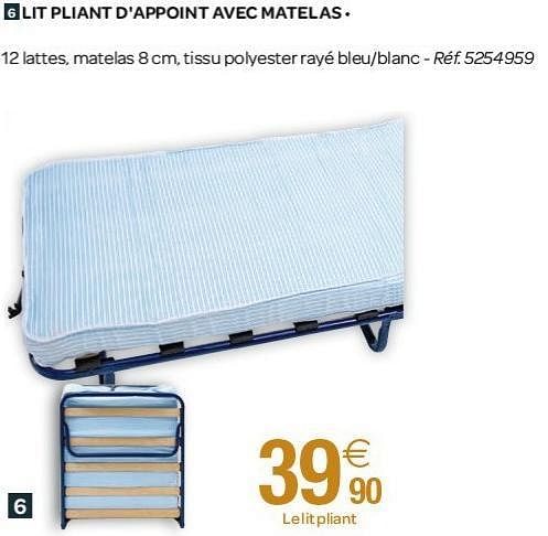 Produit Maison - Carrefour Lit Pliant D`appoint Avec Matelas - En ...