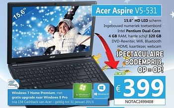 Promoties Acer aspire v5-531 - Acer - Geldig van 01/12/2012 tot 15/01/2013 bij Compudeals