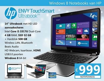 Promoties Hp envy touchsmart ultrabook - HP - Geldig van 01/12/2012 tot 15/01/2013 bij Compudeals
