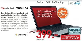 Promoties Packard bell 15.6 laptop - Packard Bell - Geldig van 03/12/2012 tot 22/12/2012 bij Auva