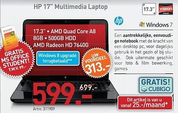Promoties Hp 17 multimedia laptop - HP - Geldig van 03/12/2012 tot 22/12/2012 bij Auva