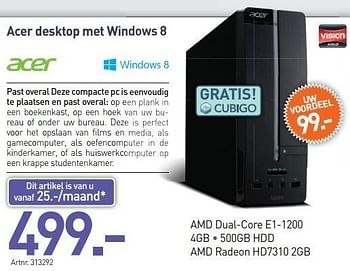 Promotions Acer desktop met windows 8 - Acer - Valide de 03/12/2012 à 22/12/2012 chez Auva