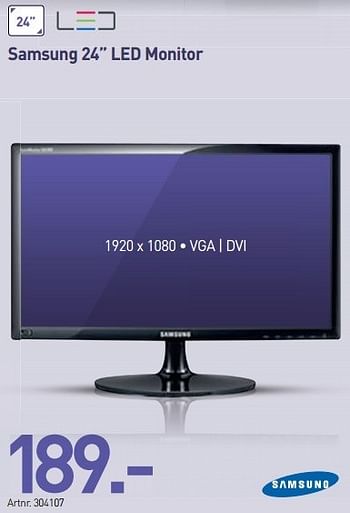 Promoties Samsung 24 led monitor - Samsung - Geldig van 03/12/2012 tot 22/12/2012 bij Auva