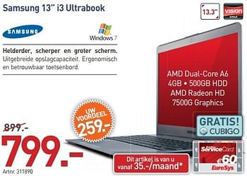 Promoties Samsung 13 i3 ultrabook - Samsung - Geldig van 03/12/2012 tot 22/12/2012 bij Auva