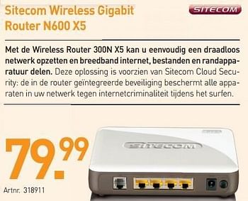 Promotions Sitecom wireless gigabit router n600 x5 - Sitecom - Valide de 03/12/2012 à 22/12/2012 chez Auva