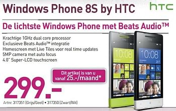 Promoties Windows phone 8s by htc - Htc - Geldig van 03/12/2012 tot 22/12/2012 bij Auva