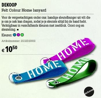 Promoties Dekoop felt colour home lanyard - Dekoop - Geldig van 05/12/2012 tot 31/12/2012 bij A.S.Adventure