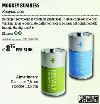 Promoties Monkey business recycle box - Monkey Business - Geldig van 05/12/2012 tot 31/12/2012 bij A.S.Adventure