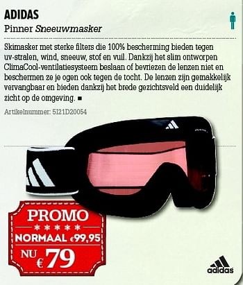 Promoties Adidas pinner sneeuwmasker - Adidas - Geldig van 05/12/2012 tot 31/12/2012 bij A.S.Adventure