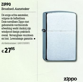 Promoties Zippo brushed aansteker - Zippo - Geldig van 05/12/2012 tot 31/12/2012 bij A.S.Adventure