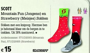 Promoties Scott mountain fun (jongens) en strawberry (meisjes) sokken - Scott - Geldig van 05/12/2012 tot 31/12/2012 bij A.S.Adventure