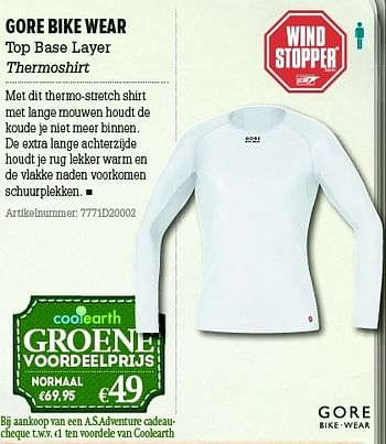 Promoties Gore bike wear top base layer thermoshirt - Gore Bike Wear - Geldig van 05/12/2012 tot 31/12/2012 bij A.S.Adventure