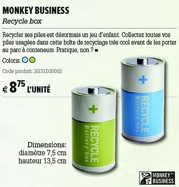 Promotions Monkey business recycle box - Monkey Business - Valide de 05/12/2012 à 31/12/2012 chez A.S.Adventure