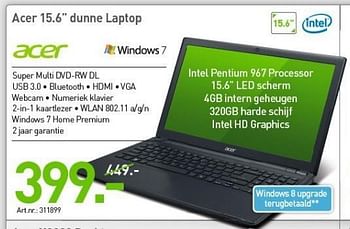 Promoties Acer 15.6 dunne laptop - Acer - Geldig van 05/12/2012 tot 03/01/2013 bij VCD