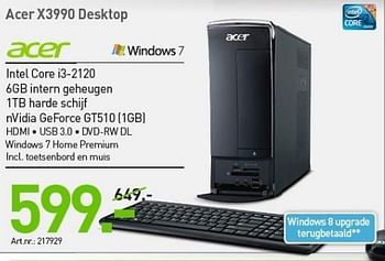Promoties Acer x3990 desktop - Acer - Geldig van 05/12/2012 tot 03/01/2013 bij VCD