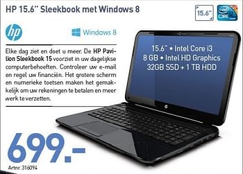 Promoties Hp 15.6 sleekbook met windows 8 - HP - Geldig van 05/12/2012 tot 03/01/2013 bij VCD
