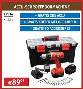 Promoties Black + decker accu-schroefboormachine epc14 - Black & Decker - Geldig van 06/12/2012 tot 31/12/2012 bij Bouwcenter Frans Vlaeminck