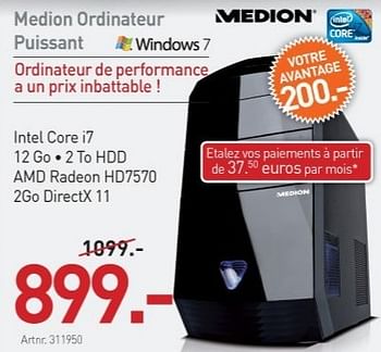 Promotions Medion ordinateur puissant - Medion - Valide de 10/12/2012 à 31/12/2012 chez Auva