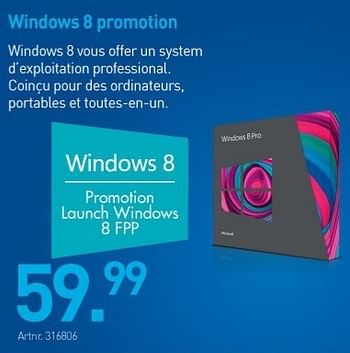 Promotions Windows 8 promotion - Windows - Valide de 10/12/2012 à 31/12/2012 chez Auva