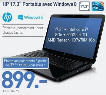 Promotions Hp 17.3 portable avec windows 8 - HP - Valide de 10/12/2012 à 31/12/2012 chez Auva