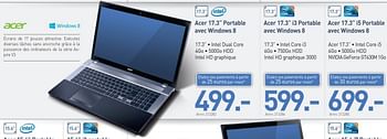 Promotions Acer 17.3 portable avec windows 8 - Acer - Valide de 10/12/2012 à 31/12/2012 chez Auva