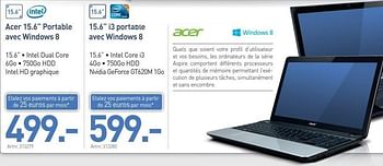 Promotions Acer 15.6 portable avec windows 8 - Acer - Valide de 10/12/2012 à 31/12/2012 chez Auva