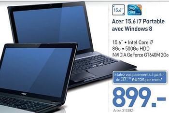 Promotions Acer 15.6 i7 portable avec windows 8 - Acer - Valide de 10/12/2012 à 31/12/2012 chez Auva