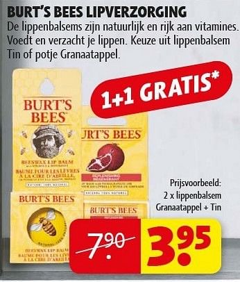 Burts Burts bees lipverzorging 2 x lippenbalsem granaatappel + - Promotie bij Kruidvat