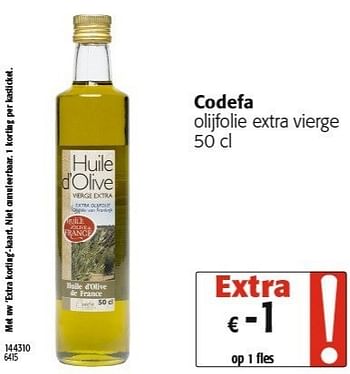 Promotions Codefa olijfolie extra vierge - Codefa - Valide de 19/12/2012 à 31/12/2012 chez Colruyt