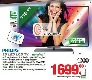 Promoties Philips 3d led lcd tv 46pfl8007 - Philips - Geldig van 01/01/2013 tot 31/01/2013 bij ElectronicPartner