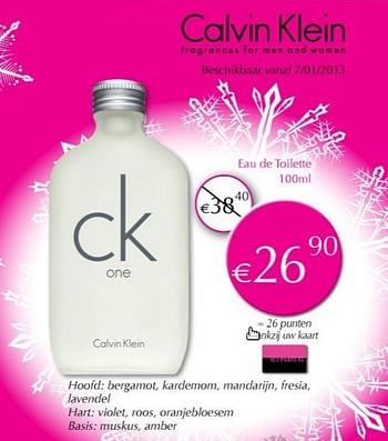 Promoties Ck one eau de toilette - Calvin Klein - Geldig van 02/01/2013 tot 31/01/2013 bij ICI PARIS XL