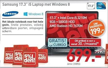 Promoties Samsung 17.3 i5 laptop met windows 8 - Samsung - Geldig van 03/01/2013 tot 19/01/2013 bij Auva