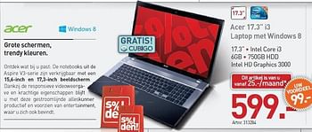 Promoties Acer 17.3 i3 laptop met windows 8 - Acer - Geldig van 03/01/2013 tot 19/01/2013 bij Auva
